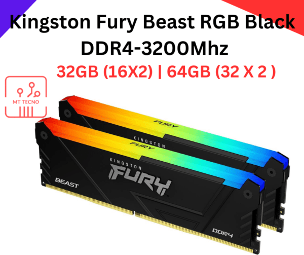 Kingston FURY Beast RGB Black 32GB 16×2 DDR4 3200MHz CL18 Desktop Ram