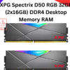 XPG Spectrix D50 RGB 32GB (2x16GB) DDR4 Desktop Memory RAM