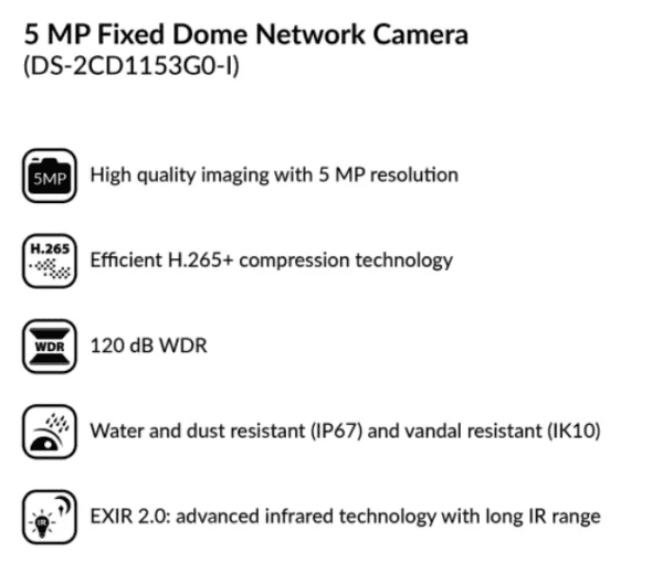 5 MP Fixed Dome Network Camera | DS-2CD1153G0-I