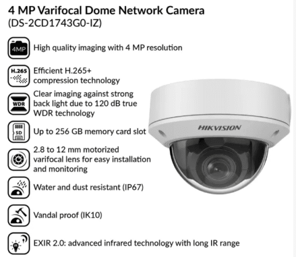 4MP Varifocal Dome Network Camera | DS-2CD1743G0-IZ