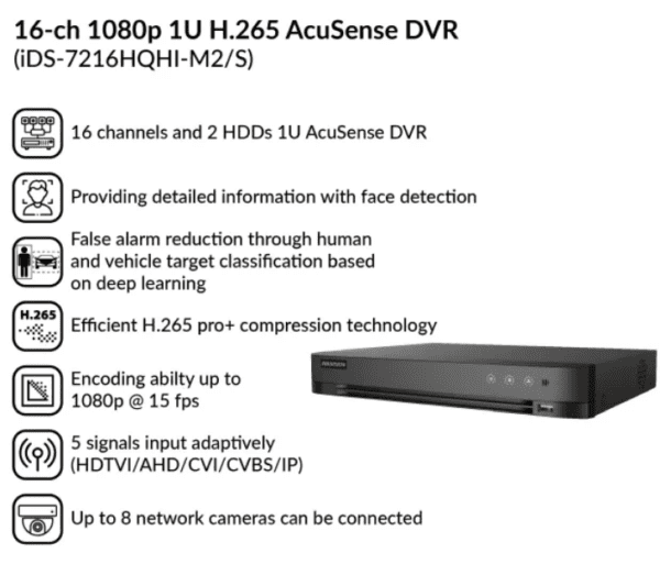 16-ch 1080p 1U H.265 AcuSense DVR | iDS-7216HQHI-M2/S