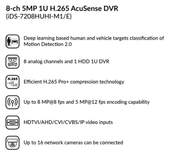 8-ch 5MP 1U H.265 AcuSense DVR | iDS-7208HUHI-M1/E