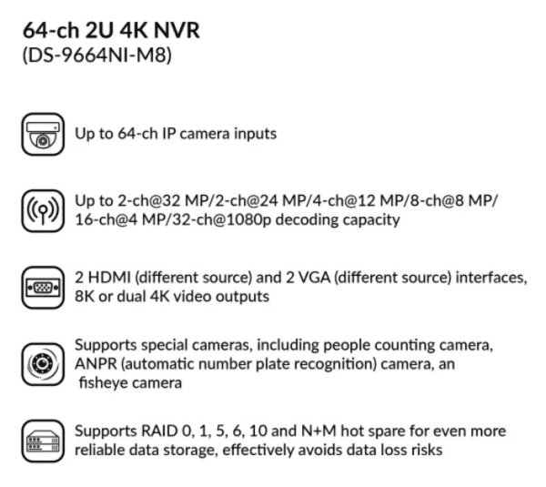 64-ch 2U 4K NVR | DS-9664NI-M8 Non-POE