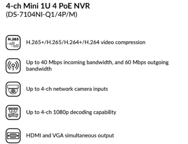 4-ch Mini 1U 4 PoE NVR DS-7104NI-Q1/4P/M