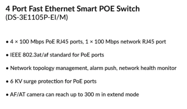 4 Port Fast Ethernet Smart POE Switch | DS-3E1105P-EI/M