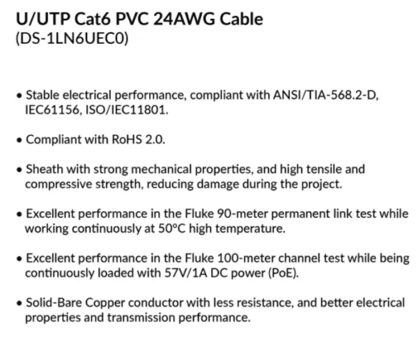 U/UTP Cat6 PVC 24AWG Cable DS-1LN6UEC0