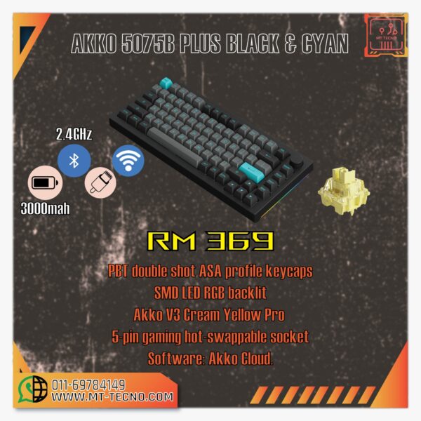 Akko 5075B Plus Black & Cyan Akko Cream Yellow Pro Linear